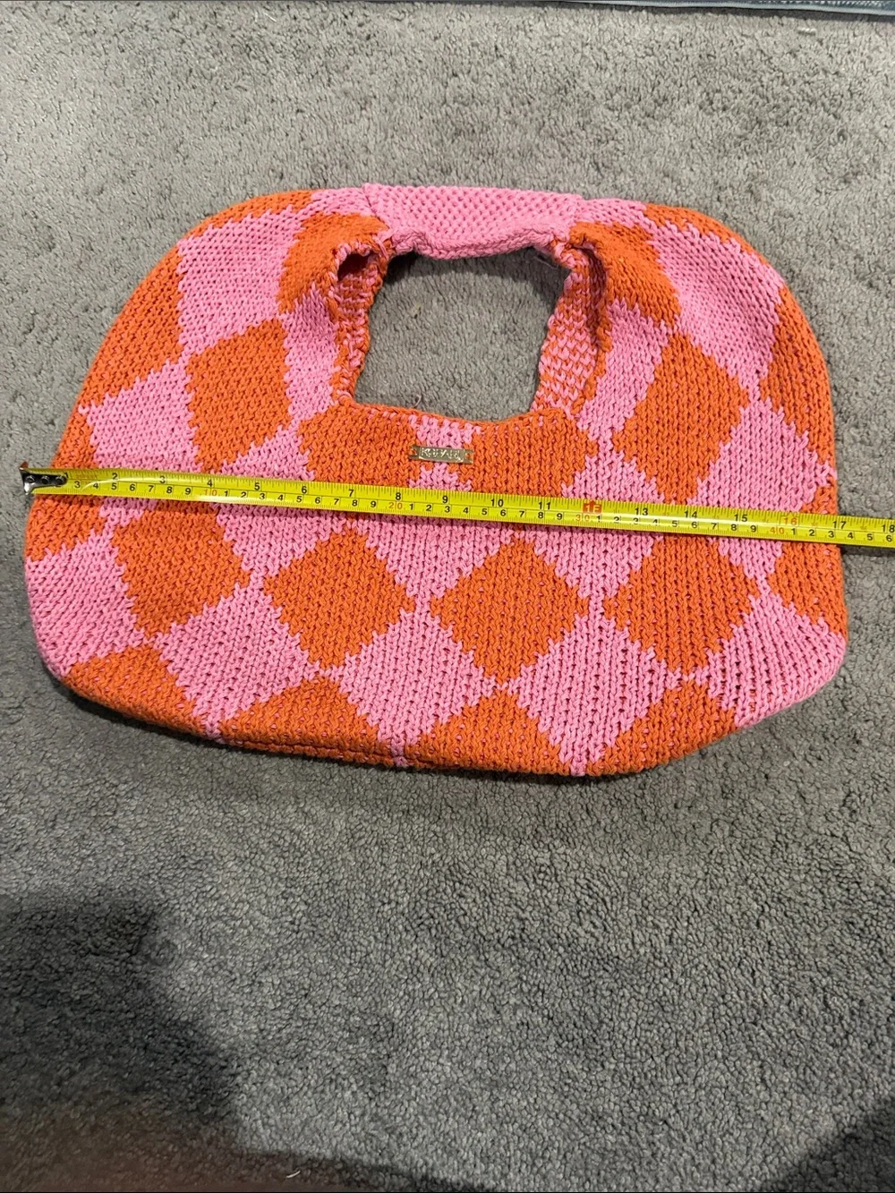 Kopari Pink & Orange Check Knit Hobo Bag